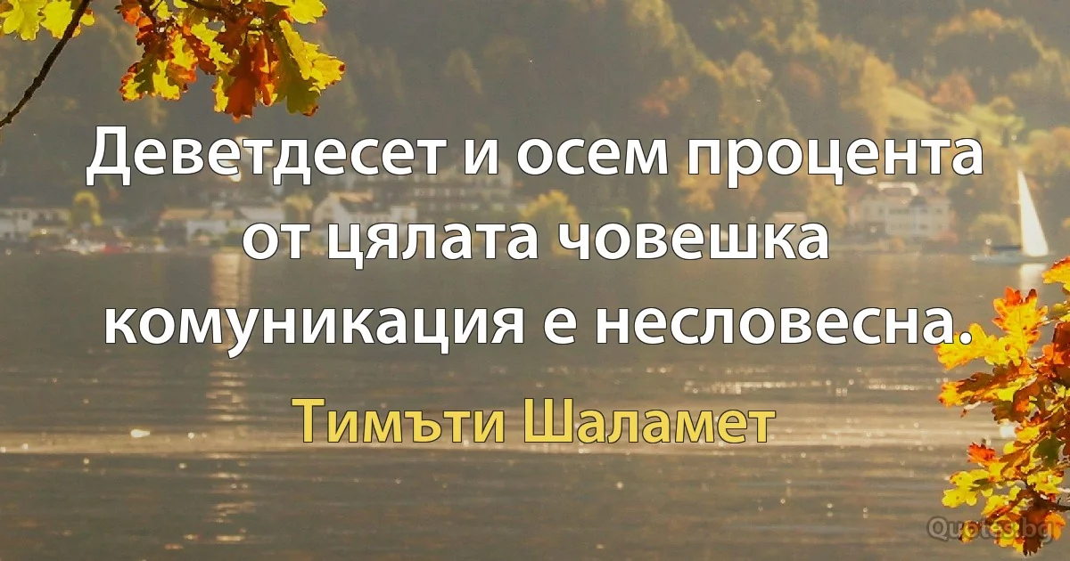 Деветдесет и осем процента от цялата човешка комуникация е несловесна. (Тимъти Шаламет)