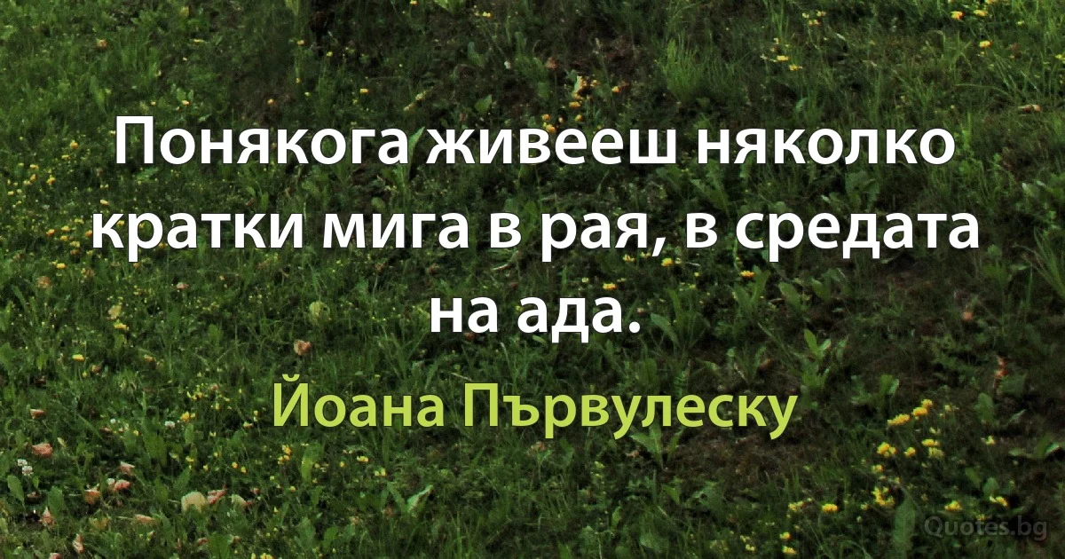 Понякога живееш няколко кратки мига в рая, в средата на ада. (Йоана Първулеску)