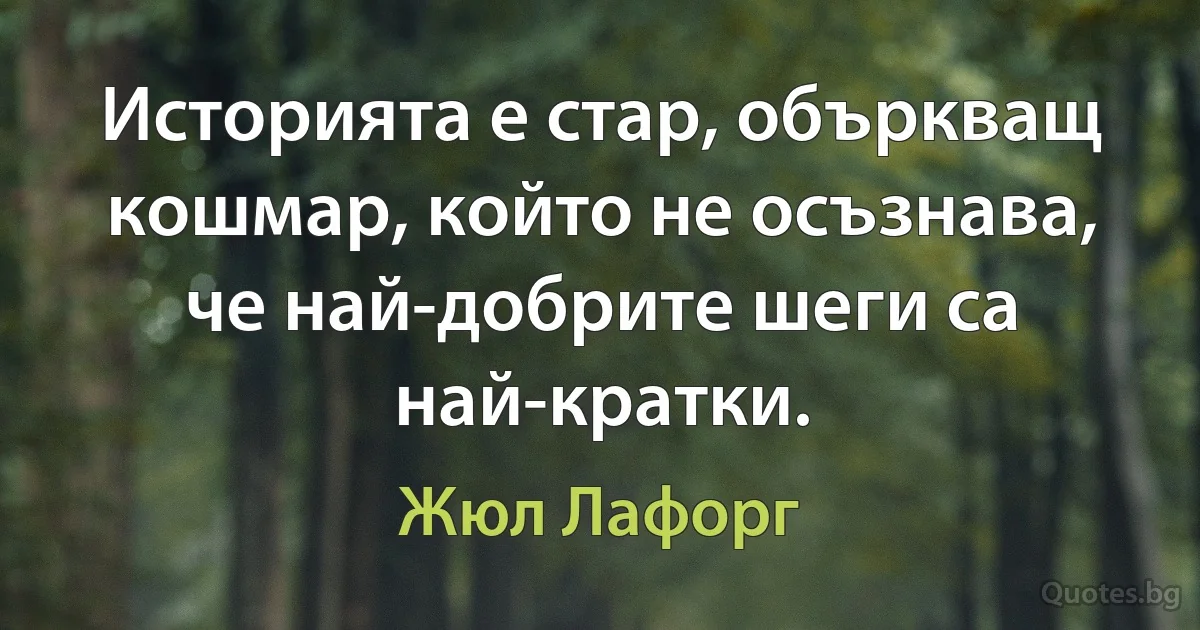 Историята е стар, объркващ кошмар, който не осъзнава, че най-добрите шеги са най-кратки. (Жюл Лафорг)