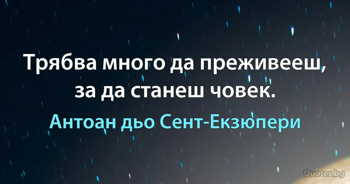 Трябва много да преживееш, за да станеш човек. (Антоан дьо Сент-Екзюпери)