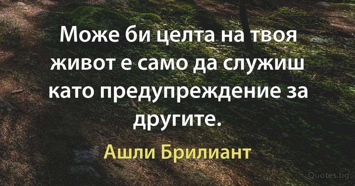 Може би целта на твоя живот е само да служиш като предупреждение за другите. (Ашли Брилиант)