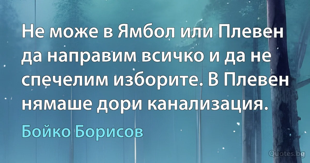 Не може в Ямбол или Плевен да направим всичко и да не спечелим изборите. В Плевен нямаше дори канализация. (Бойко Борисов)