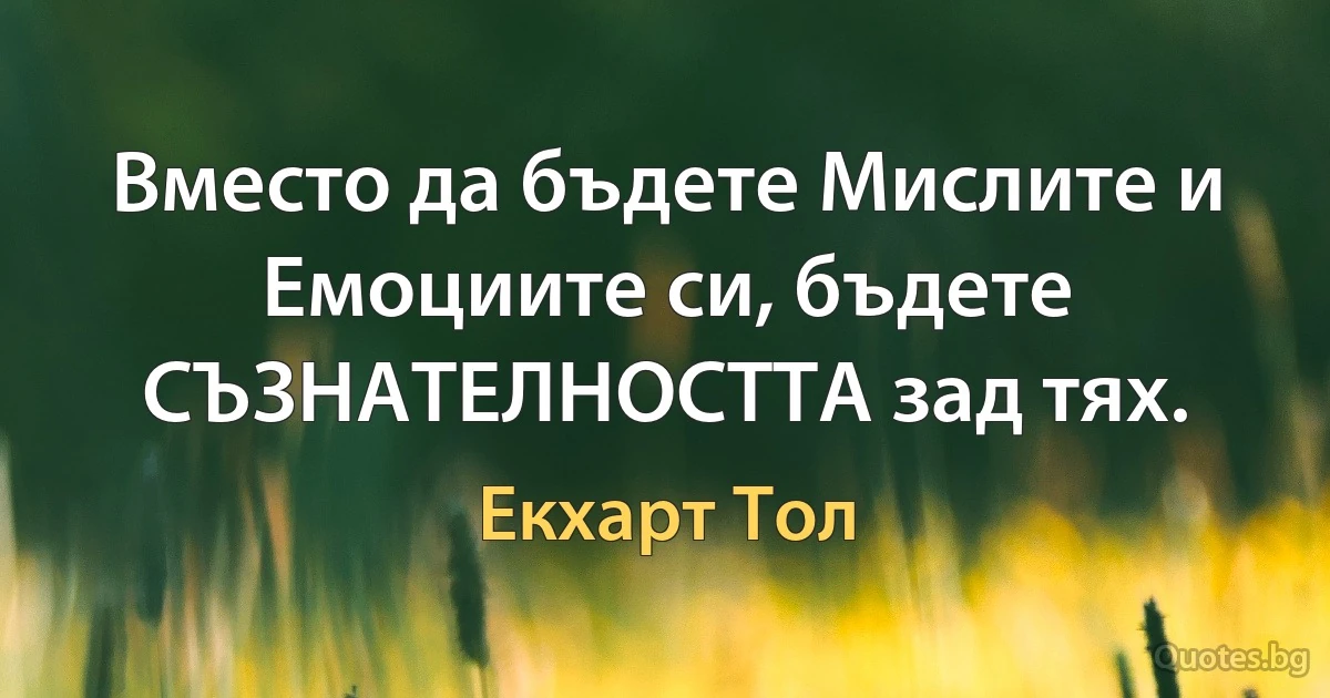 Вместо да бъдете Мислите и Емоциите си, бъдете СЪЗНАТЕЛНОСТТА зад тях. (Екхарт Тол)