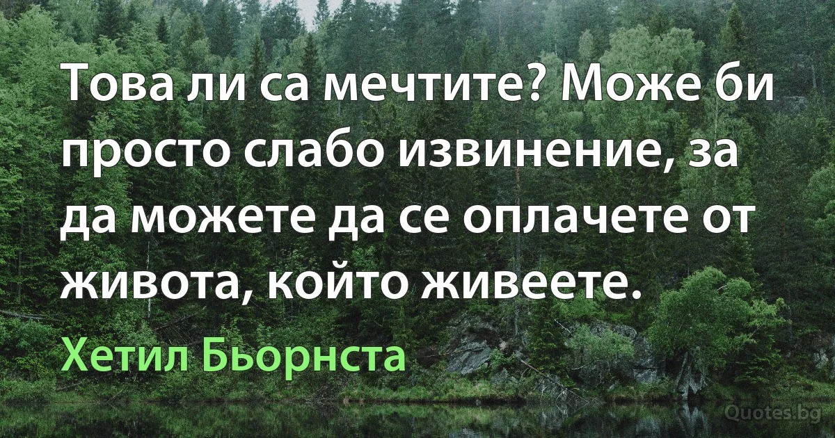 Това ли са мечтите? Може би просто слабо извинение, за да можете да се оплачете от живота, който живеете. (Хетил Бьорнста)