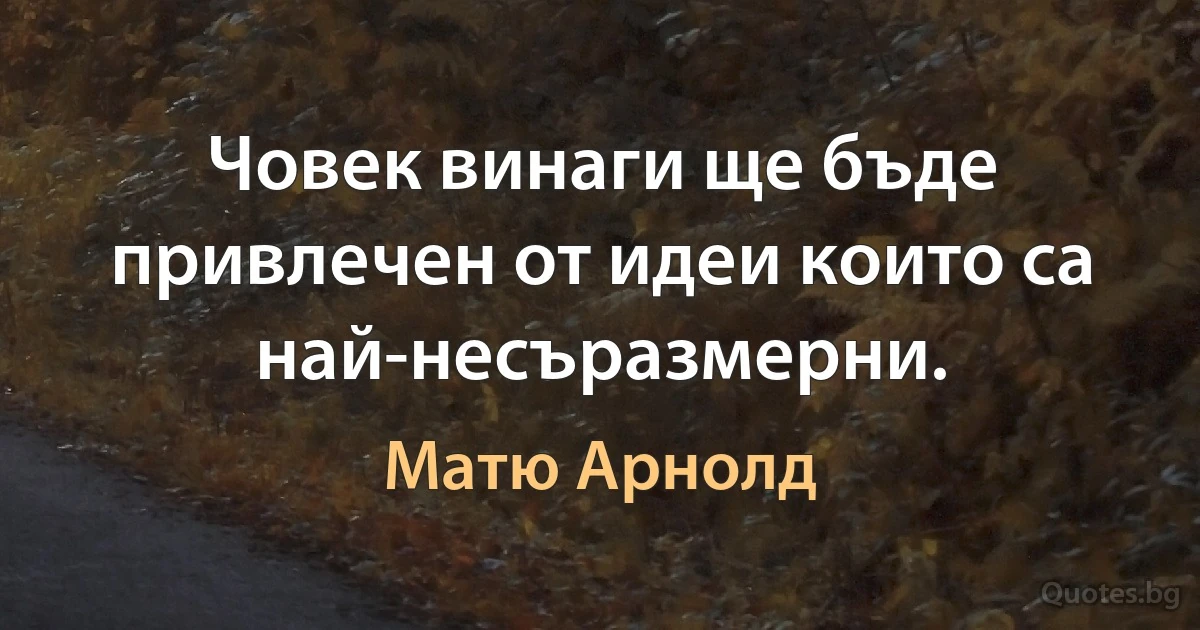 Човек винаги ще бъде привлечен от идеи които са най-несъразмерни. (Матю Арнолд)