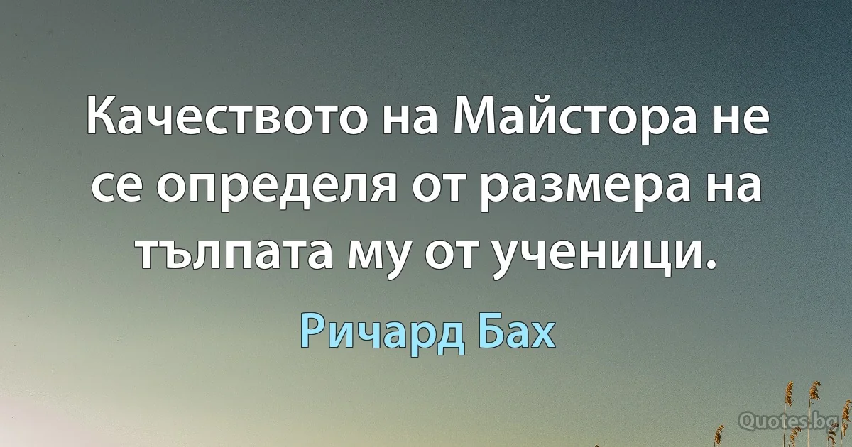 Качеството на Майстора не се определя от размера на тълпата му от ученици. (Ричард Бах)