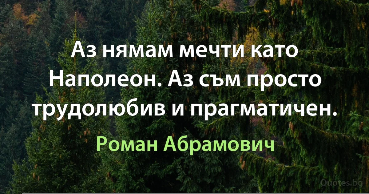 Аз нямам мечти като Наполеон. Аз съм просто трудолюбив и прагматичен. (Роман Абрамович)