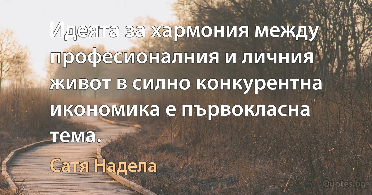 Идеята за хармония между професионалния и личния живот в силно конкурентна икономика е първокласна тема. (Сатя Надела)