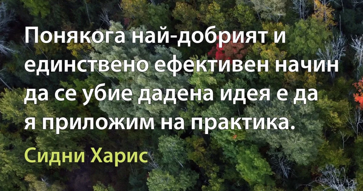 Понякога най-добрият и единствено ефективен начин да се убие дадена идея е да я приложим на практика. (Сидни Харис)