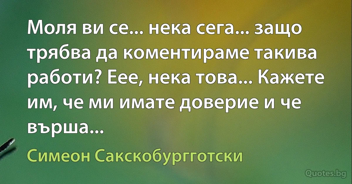 Моля ви се... нека сега... защо трябва да коментираме такива работи? Еее, нека това... Кажете им, че ми имате доверие и че върша... (Симеон Сакскобургготски)