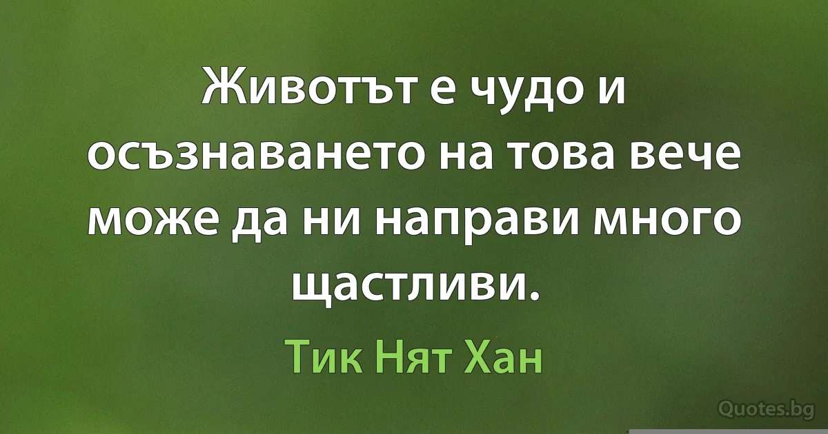 Животът е чудо и осъзнаването на това вече може да ни направи много щастливи. (Тик Нят Хан)