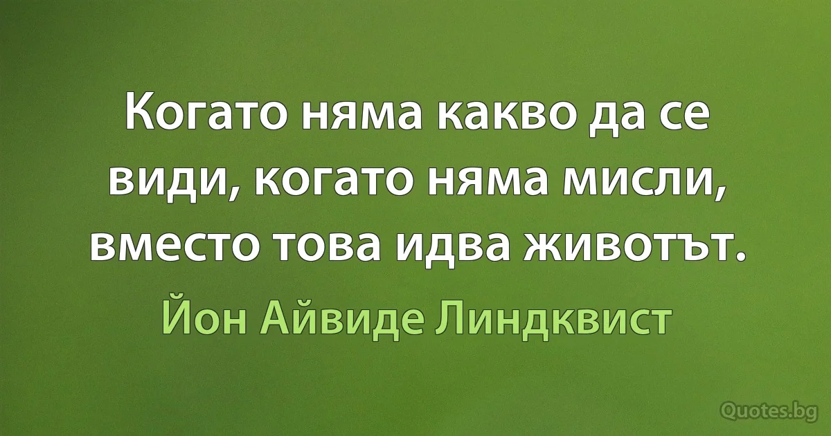 Когато няма какво да се види, когато няма мисли, вместо това идва животът. (Йон Айвиде Линдквист)