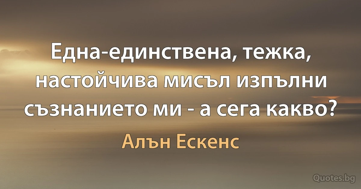 Една-единствена, тежка, настойчива мисъл изпълни съзнанието ми - а сега какво? (Алън Ескенс)