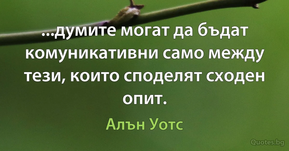 ...думите могат да бъдат комуникативни само между тези, които споделят сходен опит. (Алън Уотс)