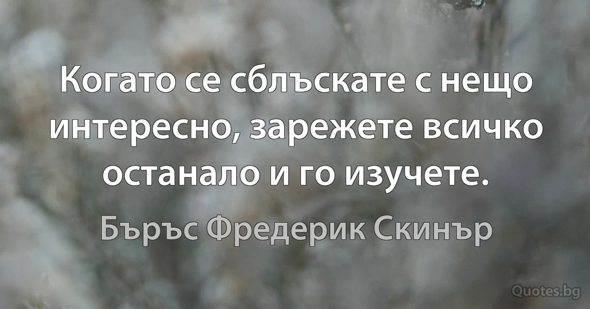 Когато се сблъскате с нещо интересно, зарежете всичко останало и го изучете. (Бъръс Фредерик Скинър)