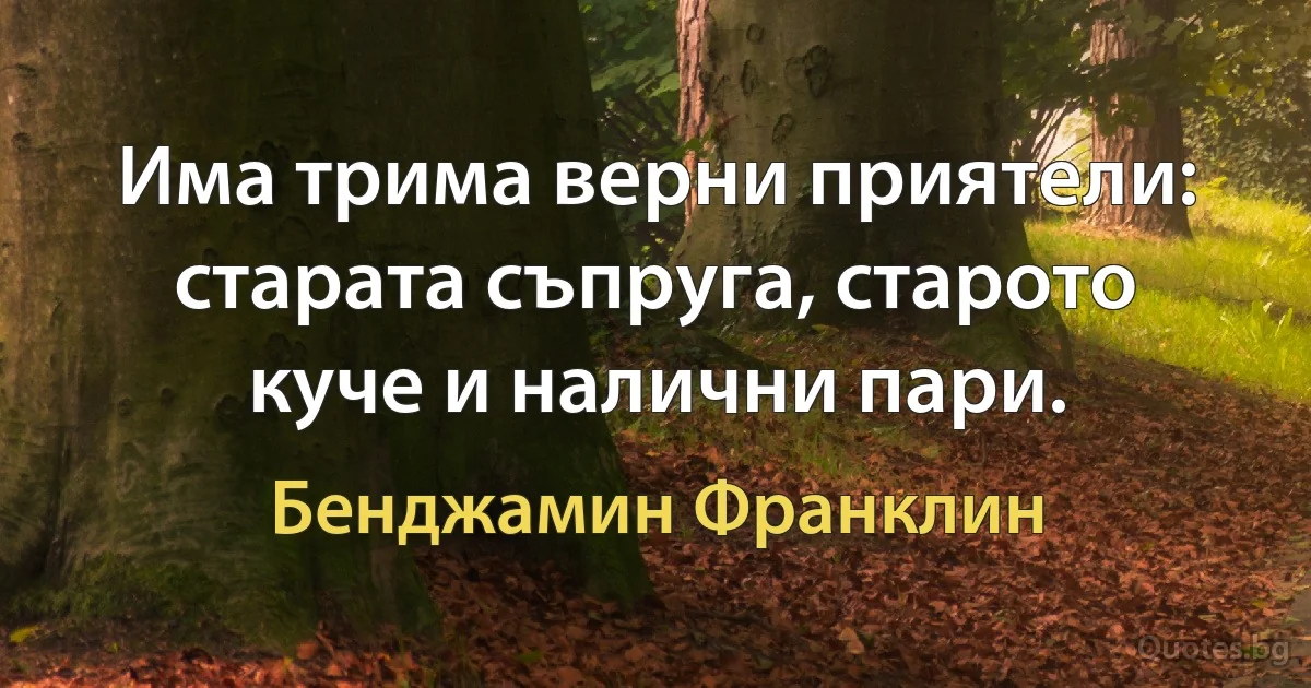 Има трима верни приятели: старата съпруга, старото куче и налични пари. (Бенджамин Франклин)