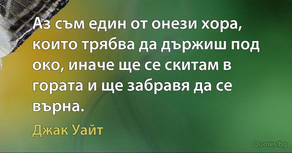 Аз съм един от онези хора, които трябва да държиш под око, иначе ще се скитам в гората и ще забравя да се върна. (Джак Уайт)