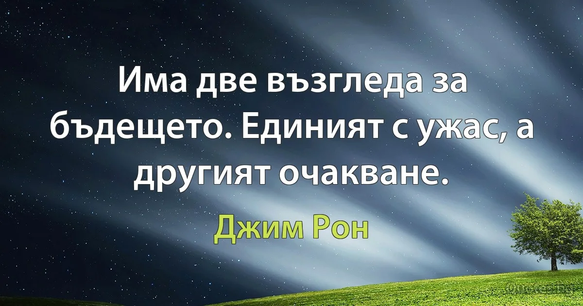 Има две възгледа за бъдещето. Единият с ужас, а другият очакване. (Джим Рон)