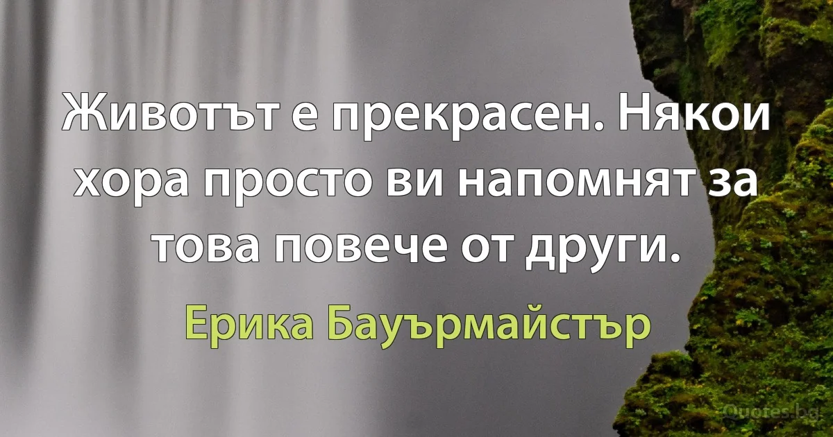 Животът е прекрасен. Някои хора просто ви напомнят за това повече от други. (Ерика Бауърмайстър)