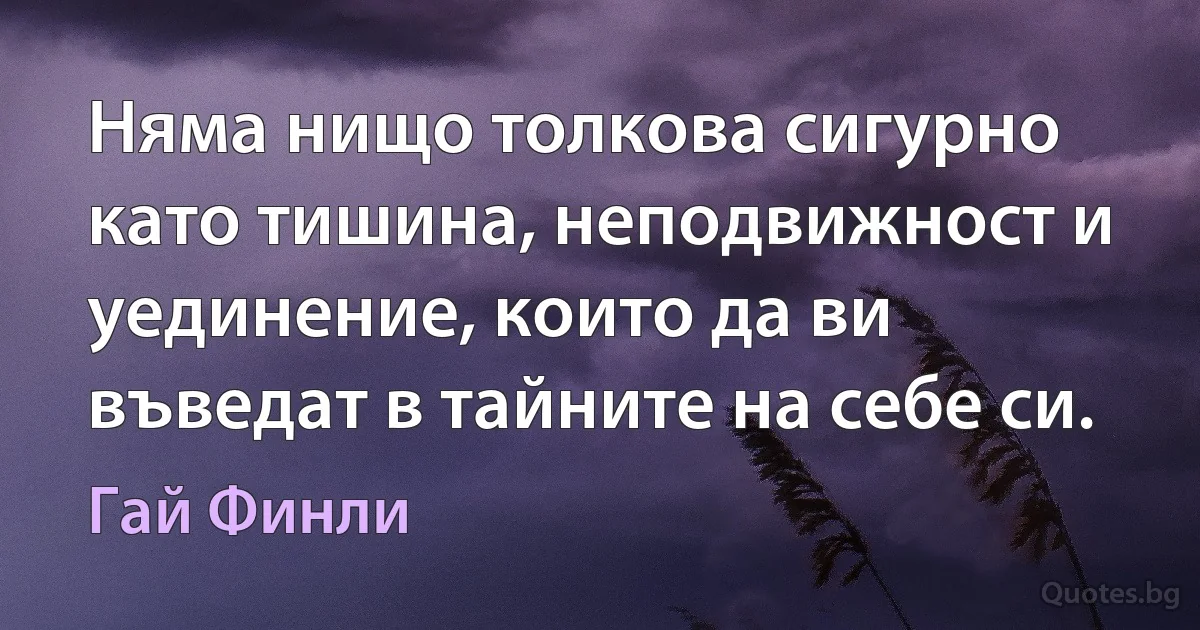 Няма нищо толкова сигурно като тишина, неподвижност и уединение, които да ви въведат в тайните на себе си. (Гай Финли)