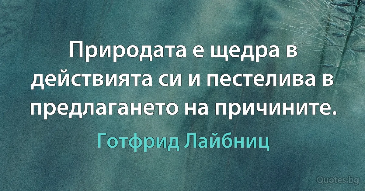 Природата е щедра в действията си и пестелива в предлагането на причините. (Готфрид Лайбниц)