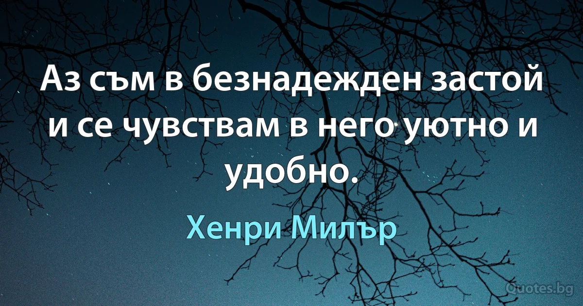 Аз съм в безнадежден застой и се чувствам в него уютно и удобно. (Хенри Милър)