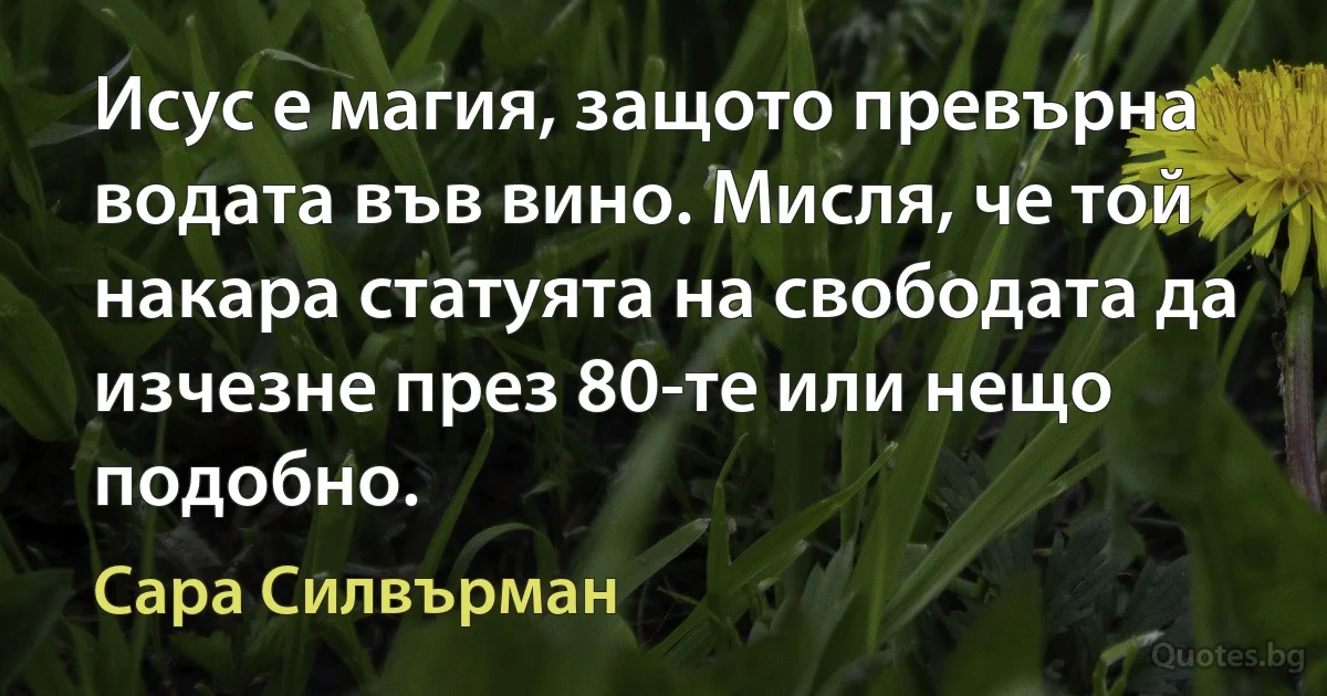 Исус е магия, защото превърна водата във вино. Мисля, че той накара статуята на свободата да изчезне през 80-те или нещо подобно. (Сара Силвърман)