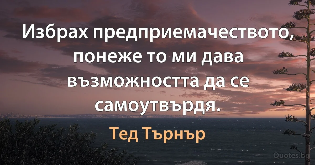 Избрах предприемачеството, понеже то ми дава възможността да се самоутвърдя. (Тед Търнър)