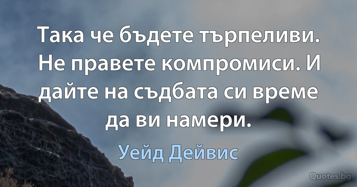 Така че бъдете търпеливи. Не правете компромиси. И дайте на съдбата си време да ви намери. (Уейд Дейвис)