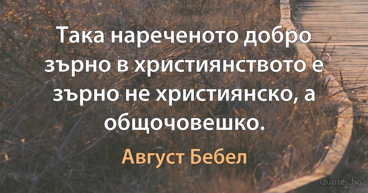 Така нареченото добро зърно в християнството е зърно не християнско, а общочовешко. (Август Бебел)