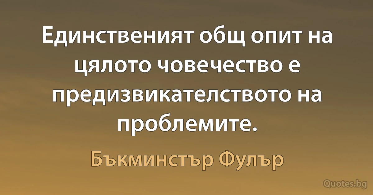 Единственият общ опит на цялото човечество е предизвикателството на проблемите. (Бъкминстър Фулър)