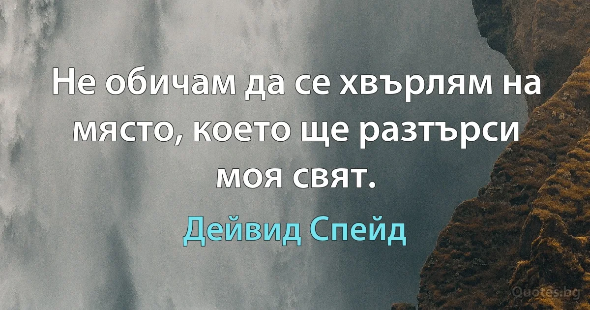 Не обичам да се хвърлям на място, което ще разтърси моя свят. (Дейвид Спейд)