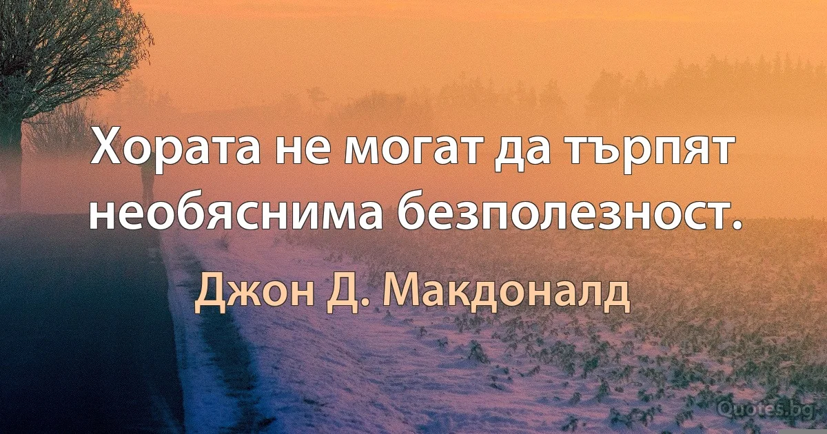 Хората не могат да търпят необяснима безполезност. (Джон Д. Макдоналд)