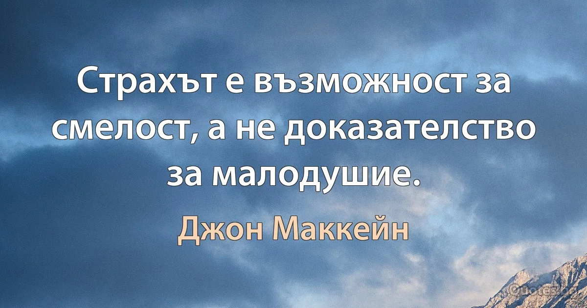 Страхът е възможност за смелост, а не доказателство за малодушие. (Джон Маккейн)