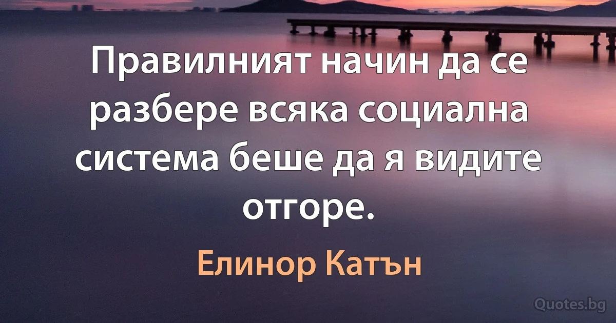 Правилният начин да се разбере всяка социална система беше да я видите отгоре. (Елинор Катън)