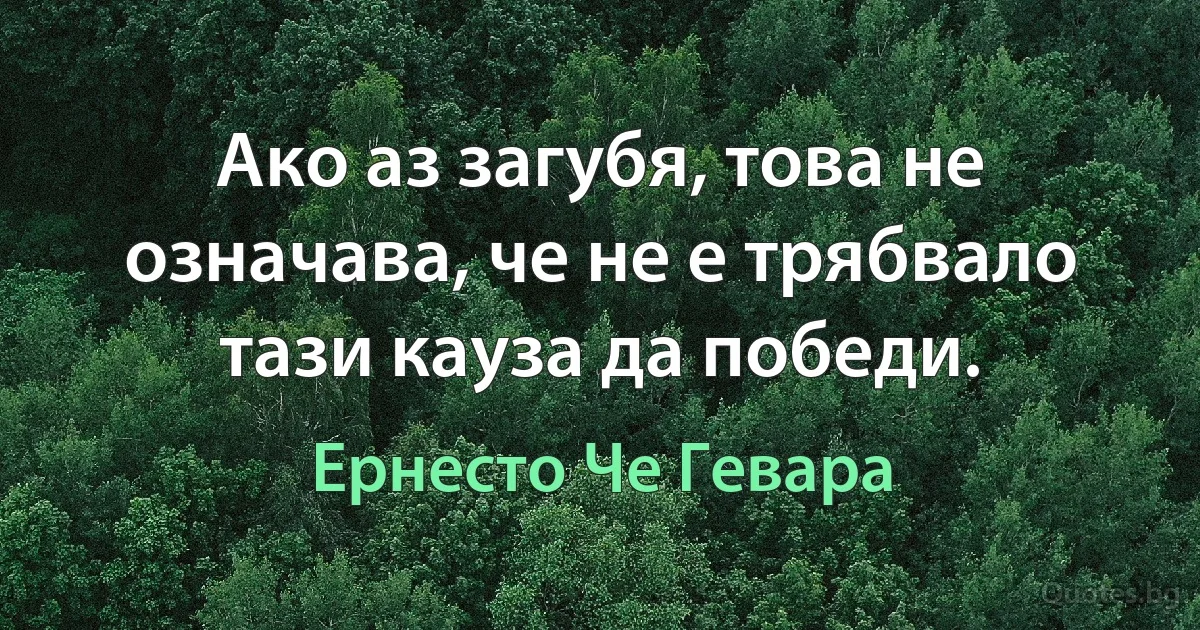 Ако аз загубя, това не означава, че не е трябвало тази кауза да победи. (Ернесто Че Гевара)