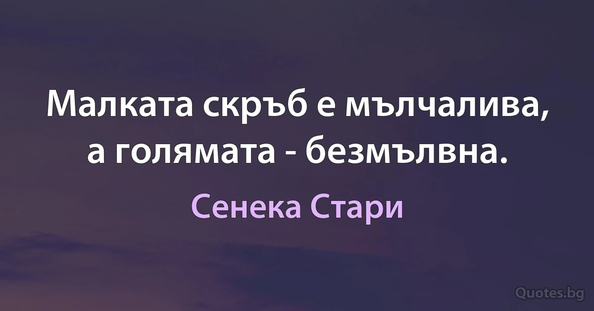 Малката скръб е мълчалива, а голямата - безмълвна. (Сенека Стари)