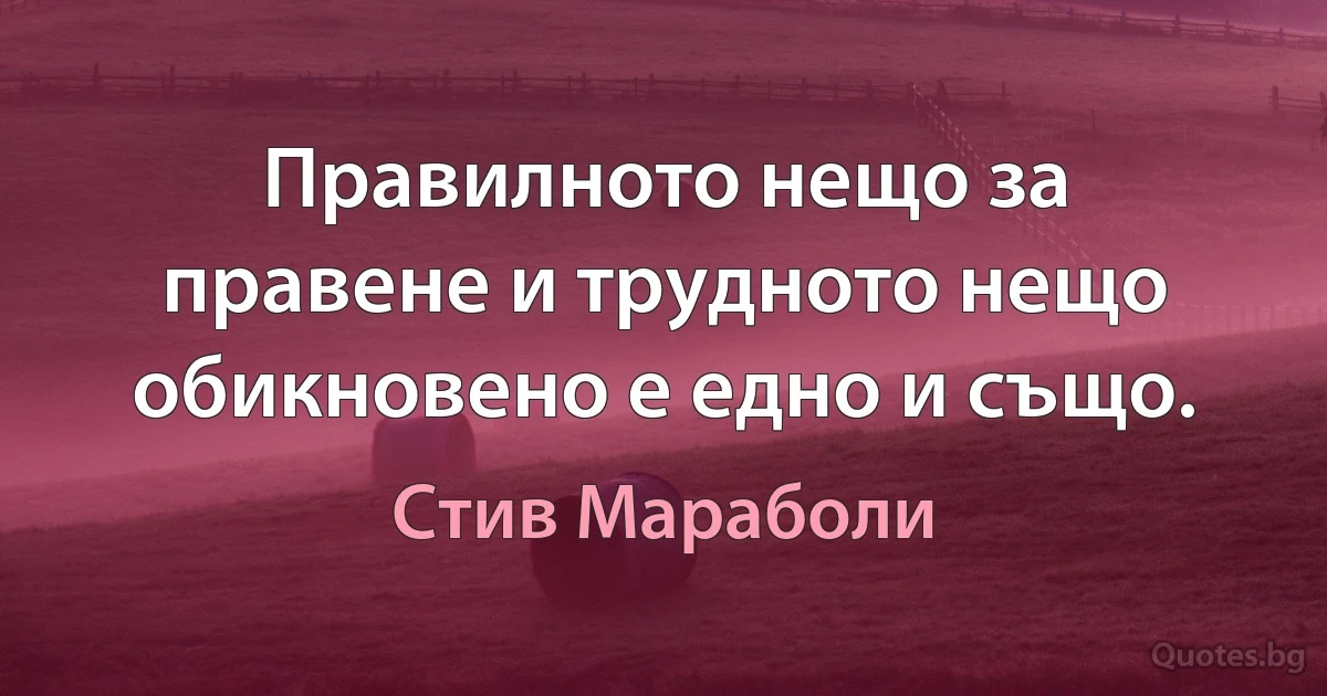 Правилното нещо за правене и трудното нещо обикновено е едно и също. (Стив Мараболи)