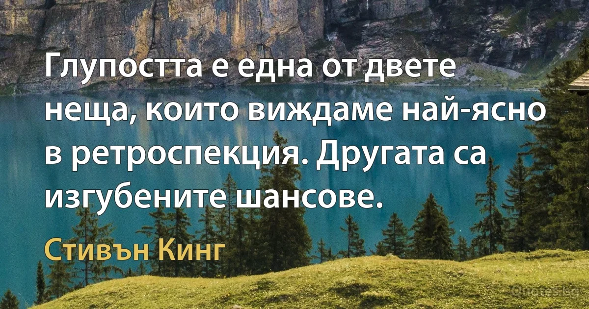 Глупостта е една от двете неща, които виждаме най-ясно в ретроспекция. Другата са изгубените шансове. (Стивън Кинг)