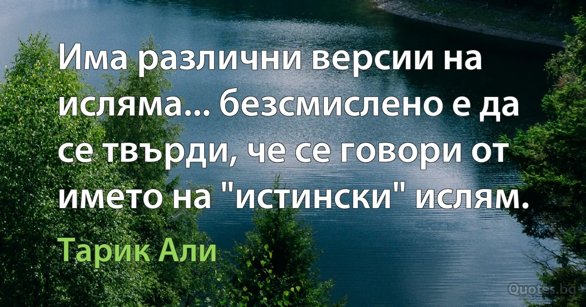 Има различни версии на исляма... безсмислено е да се твърди, че се говори от името на "истински" ислям. (Тарик Али)