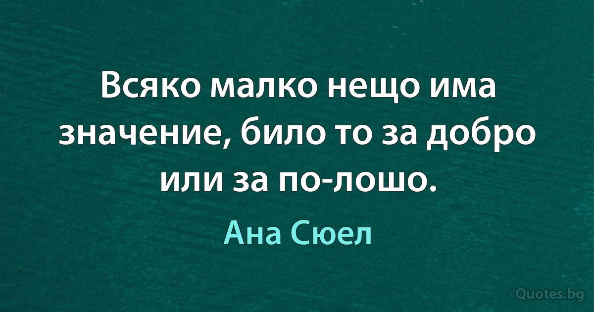 Всяко малко нещо има значение, било то за добро или за по-лошо. (Ана Сюел)