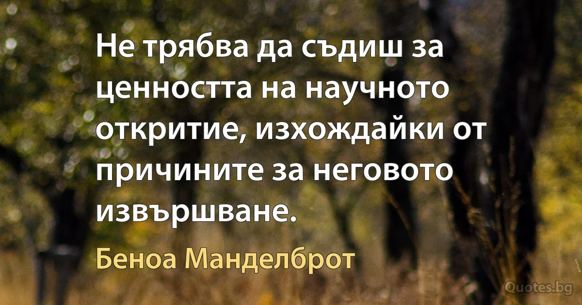 Не трябва да съдиш за ценността на научното откритие, изхождайки от причините за неговото извършване. (Беноа Манделброт)