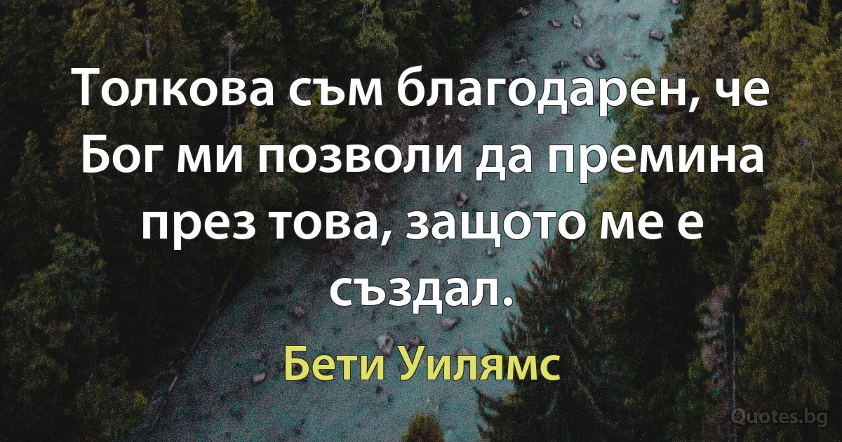 Толкова съм благодарен, че Бог ми позволи да премина през това, защото ме е създал. (Бети Уилямс)