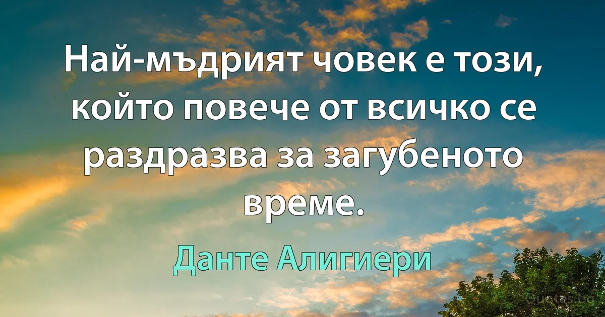 Най-мъдрият човек е този, който повече от всичко се раздразва за загубеното време. (Данте Алигиери)