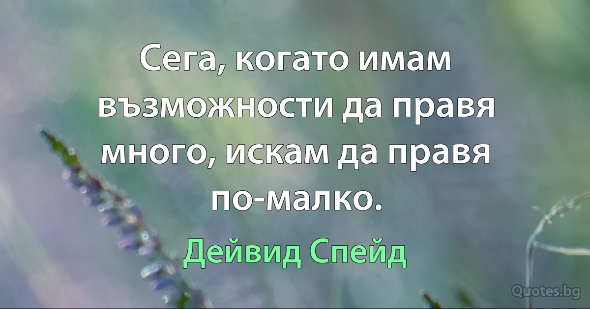 Сега, когато имам възможности да правя много, искам да правя по-малко. (Дейвид Спейд)