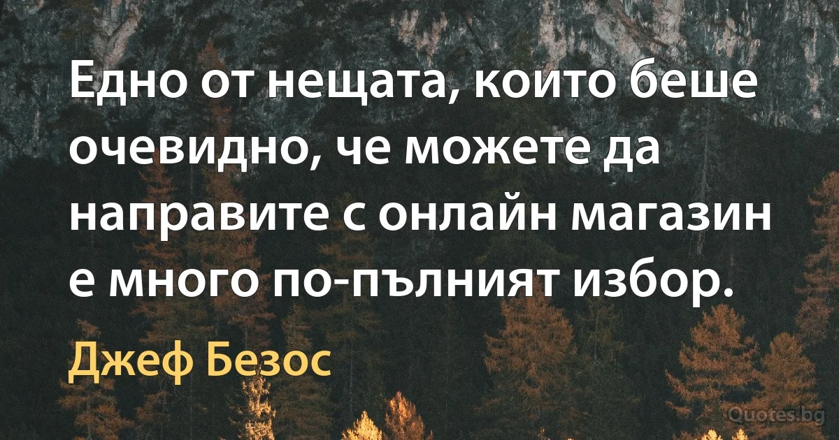 Едно от нещата, които беше очевидно, че можете да направите с онлайн магазин е много по-пълният избор. (Джеф Безос)