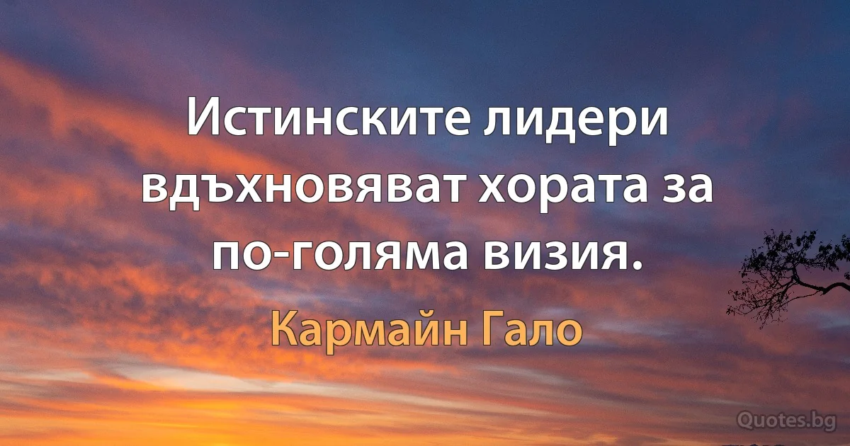 Истинските лидери вдъхновяват хората за по-голяма визия. (Кармайн Гало)