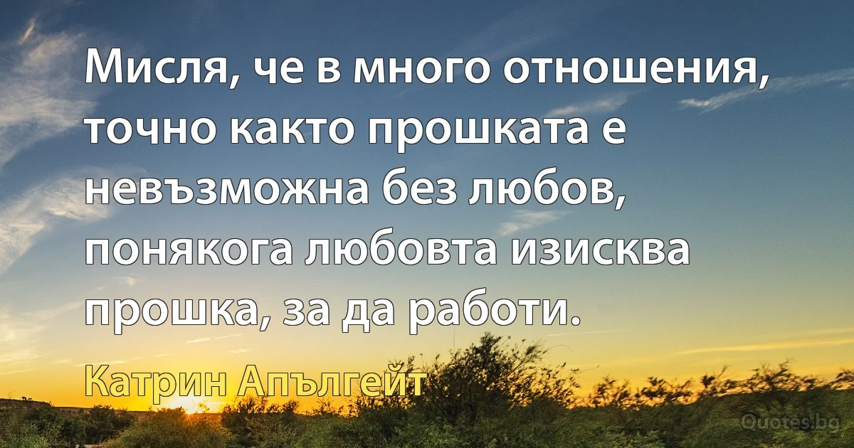 Мисля, че в много отношения, точно както прошката е невъзможна без любов, понякога любовта изисква прошка, за да работи. (Катрин Апългейт)