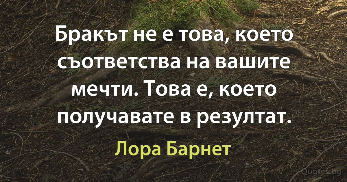 Бракът не е това, което съответства на вашите мечти. Това е, което получавате в резултат. (Лора Барнет)