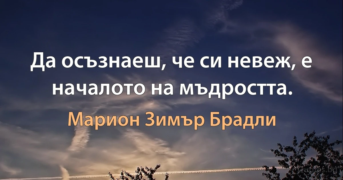 Да осъзнаеш, че си невеж, е началото на мъдростта. (Марион Зимър Брадли)